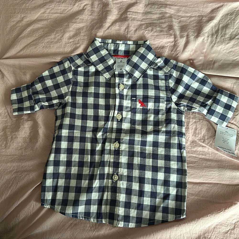 Blue and white plaid shirt